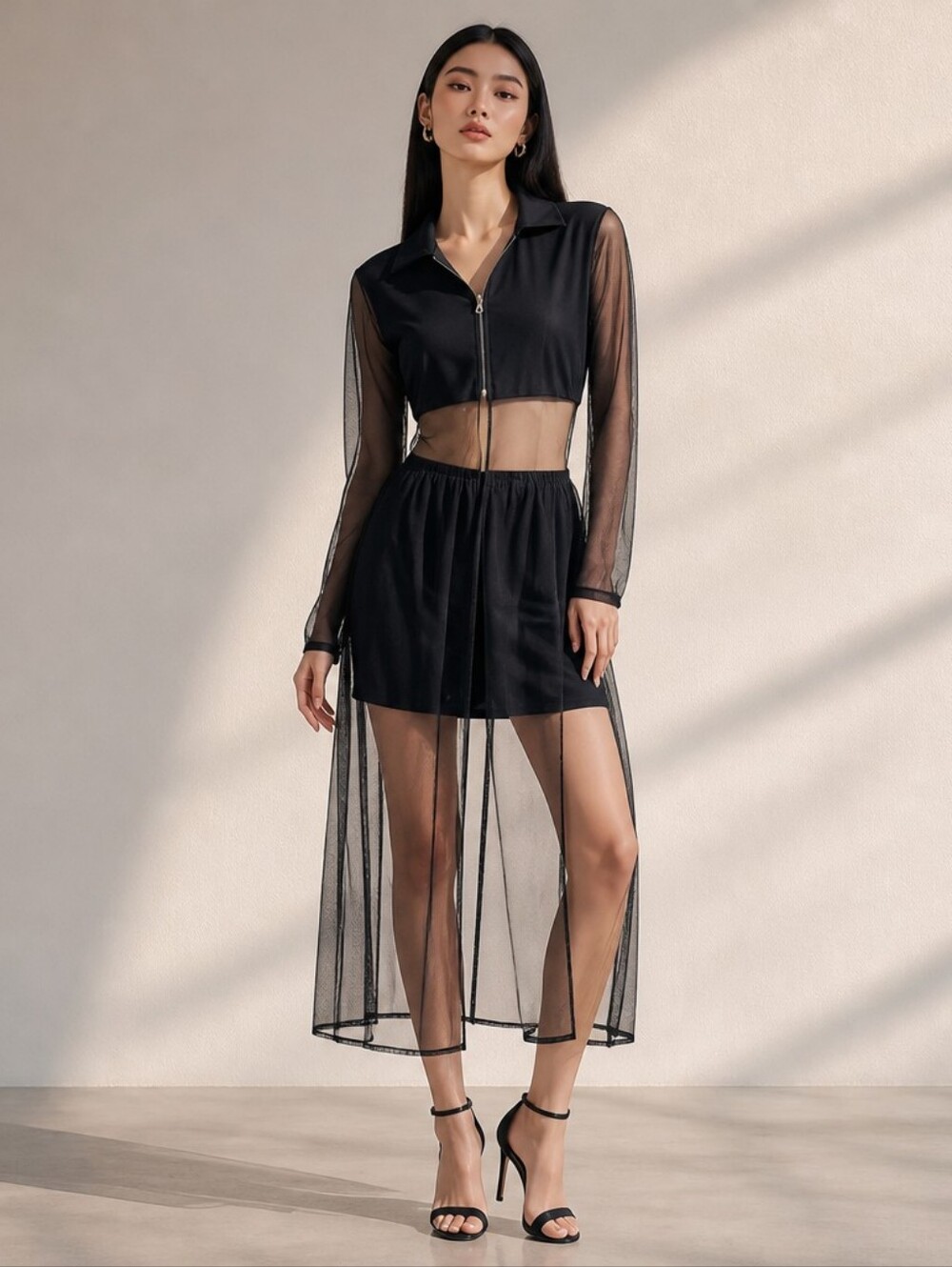 Vintage 90s Black Sheer Duster Top Mesh Size Small Goth Cyber Y2K Alt Girl